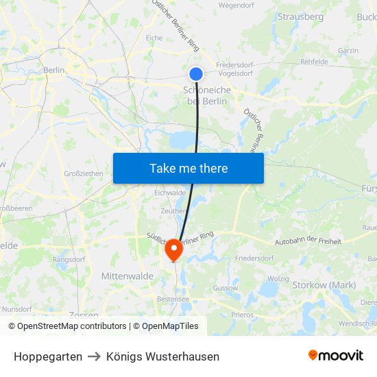 Hoppegarten to Königs Wusterhausen map