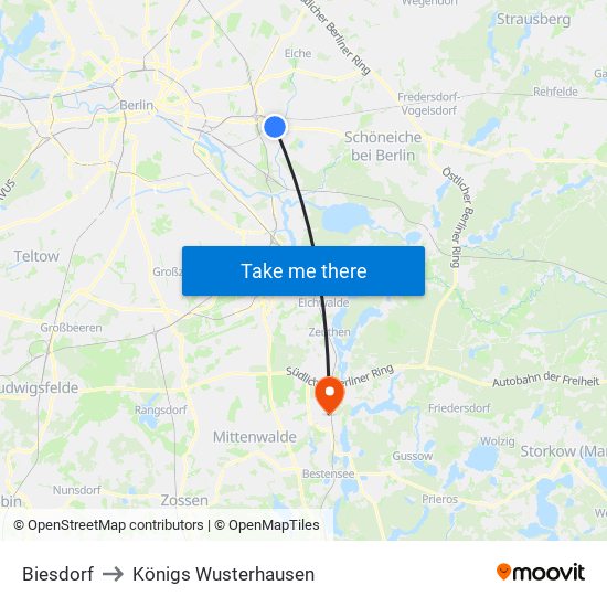 Biesdorf to Königs Wusterhausen map