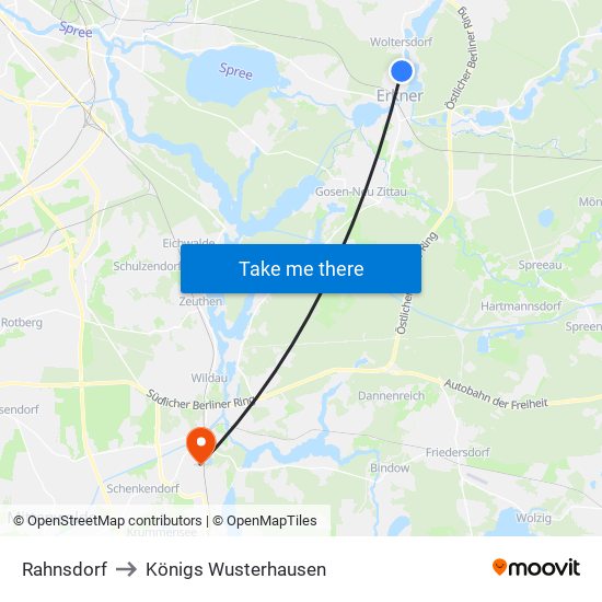 Rahnsdorf to Königs Wusterhausen map