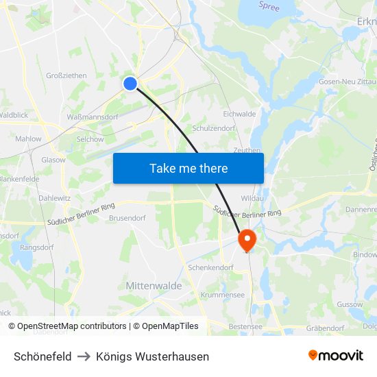 Schönefeld to Königs Wusterhausen map