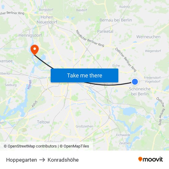 Hoppegarten to Konradshöhe map