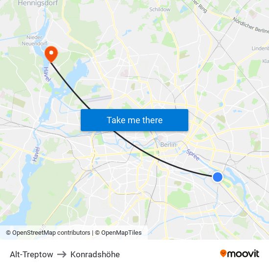 Alt-Treptow to Konradshöhe map