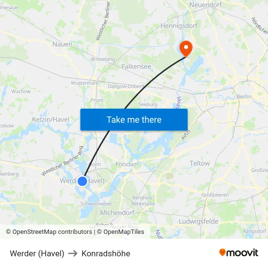 Werder (Havel) to Konradshöhe map