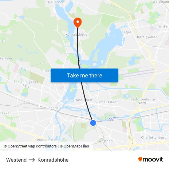 Westend to Konradshöhe map