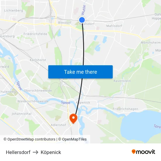 Hellersdorf to Köpenick map