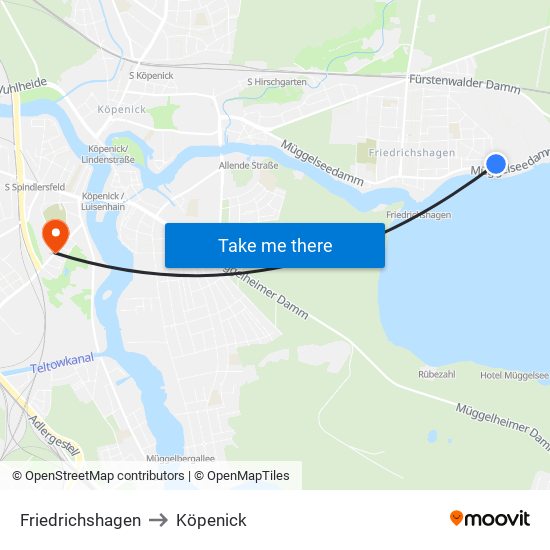 Friedrichshagen to Köpenick map