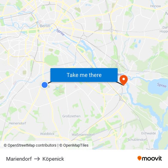Mariendorf to Köpenick map