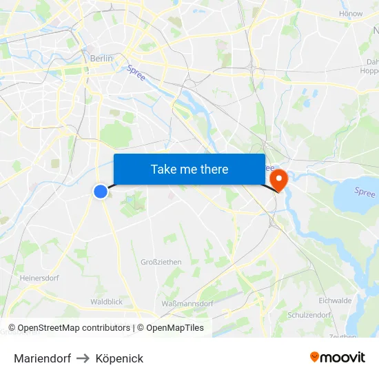 Mariendorf to Köpenick map