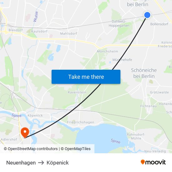 Neuenhagen to Köpenick map