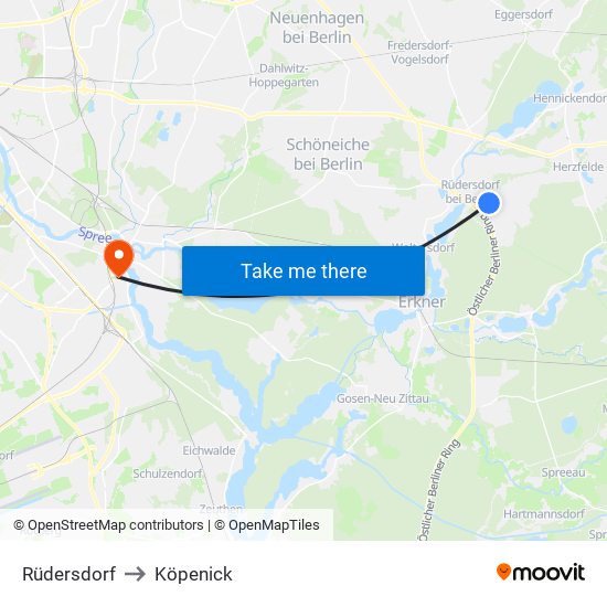 Rüdersdorf to Köpenick map