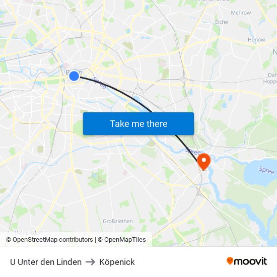 U Unter den Linden to Köpenick map
