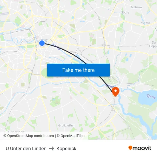 U Unter den Linden to Köpenick map