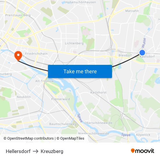 Hellersdorf to Kreuzberg map