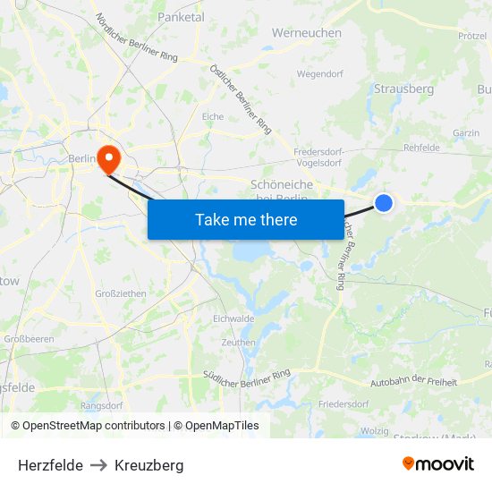 Herzfelde to Kreuzberg map