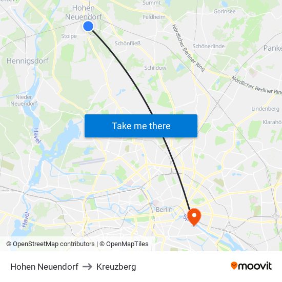 Hohen Neuendorf to Kreuzberg map