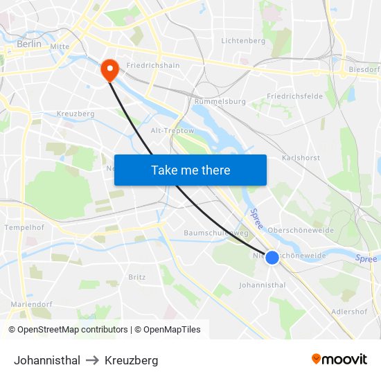 Johannisthal to Kreuzberg map