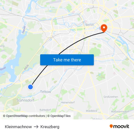 Kleinmachnow to Kreuzberg map