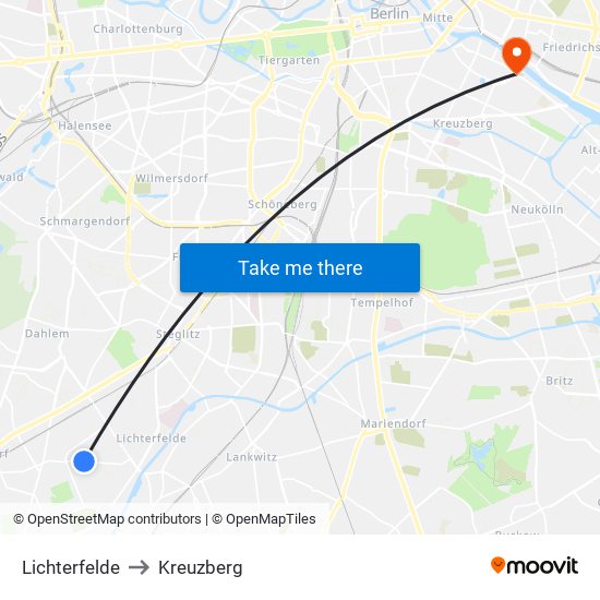 Lichterfelde to Kreuzberg map