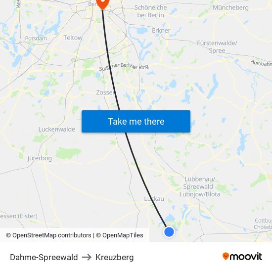 Dahme-Spreewald to Kreuzberg map