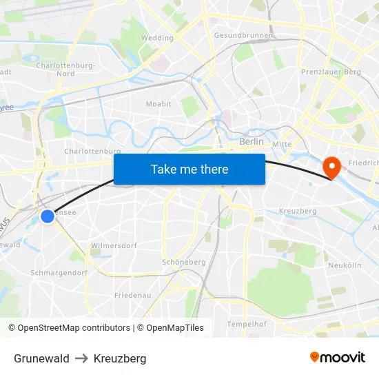 Grunewald to Kreuzberg map