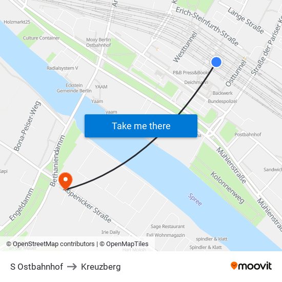 S Ostbahnhof to Kreuzberg map