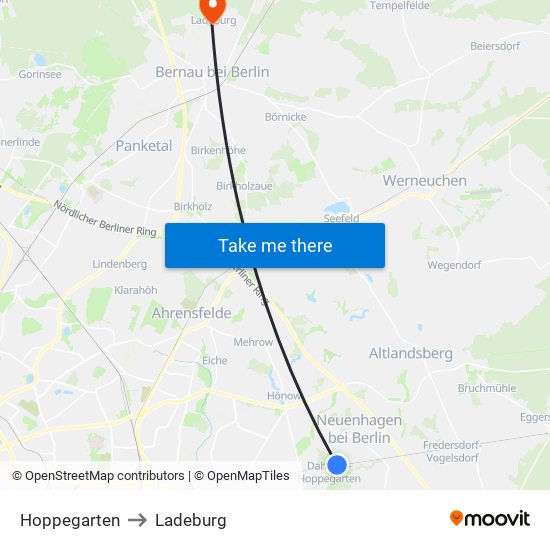 Hoppegarten to Ladeburg map