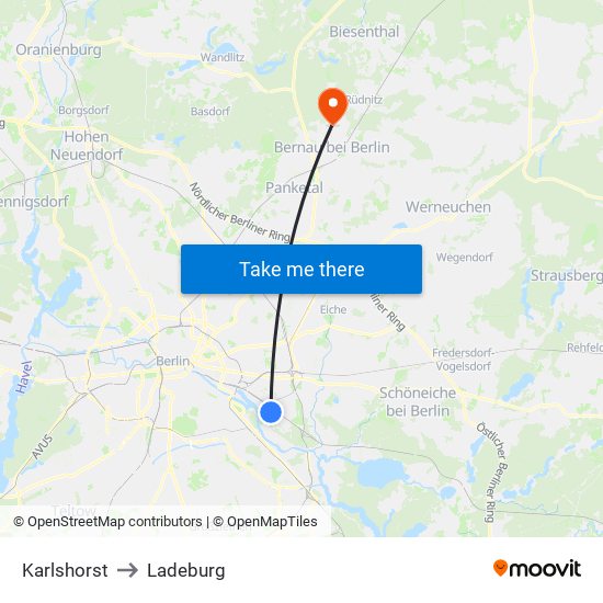 Karlshorst to Ladeburg map