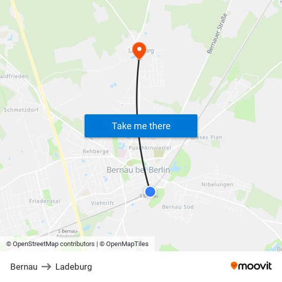 Bernau to Ladeburg map