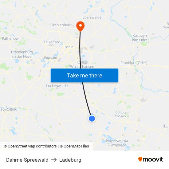 Dahme-Spreewald to Ladeburg map