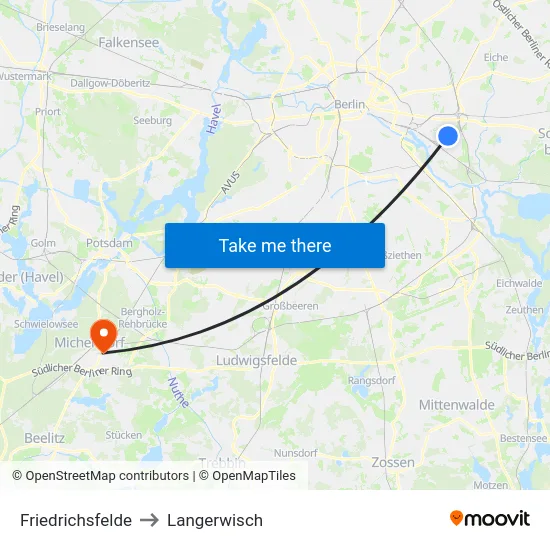 Friedrichsfelde to Langerwisch map