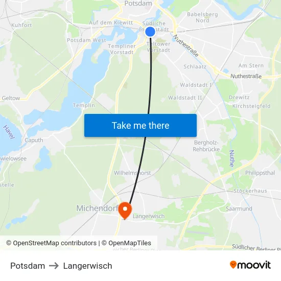 Potsdam to Langerwisch map