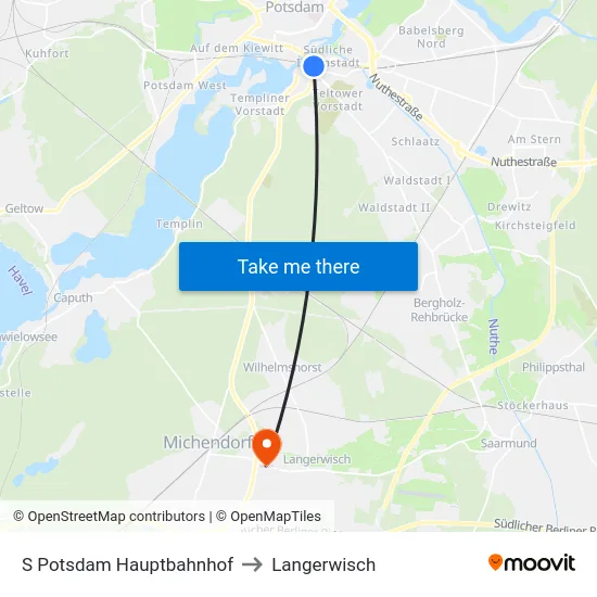 S Potsdam Hauptbahnhof to Langerwisch map