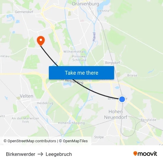 Birkenwerder to Leegebruch map