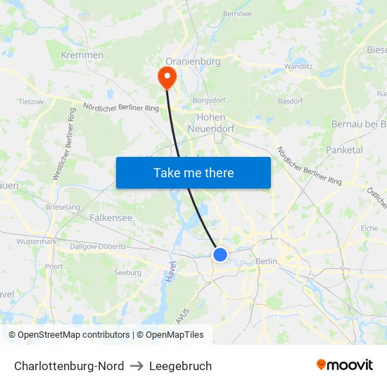 Charlottenburg-Nord to Leegebruch map