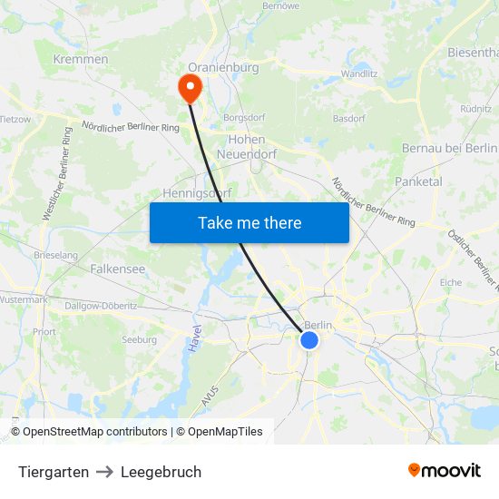 Tiergarten to Leegebruch map