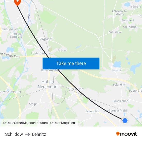 Schildow to Lehnitz map