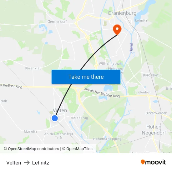 Velten to Lehnitz map