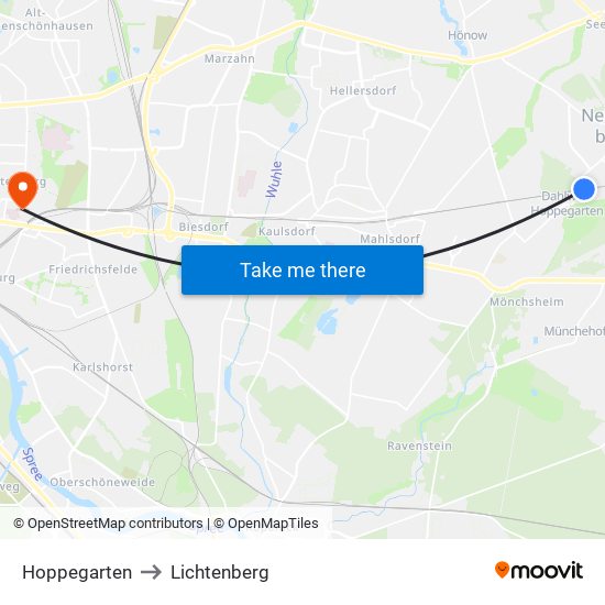 Hoppegarten to Lichtenberg map