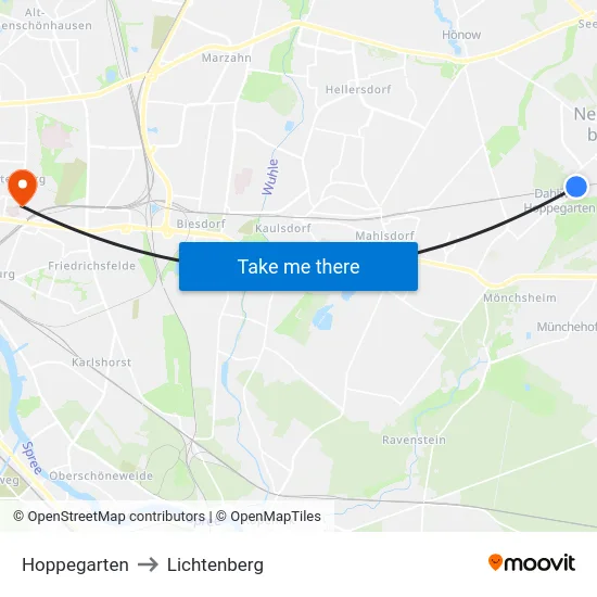 Hoppegarten to Lichtenberg map