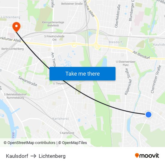 Kaulsdorf to Lichtenberg map