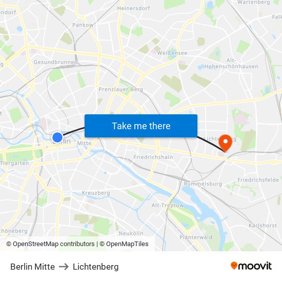 Berlin Mitte to Lichtenberg map