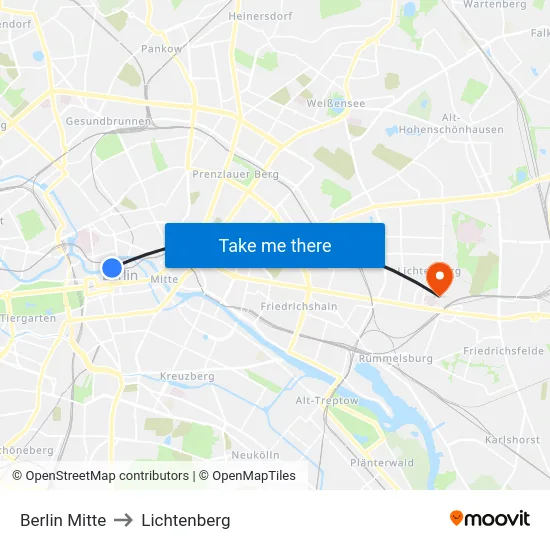 Berlin Mitte to Lichtenberg map