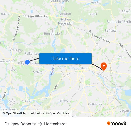 Dallgow-Döberitz to Lichtenberg map
