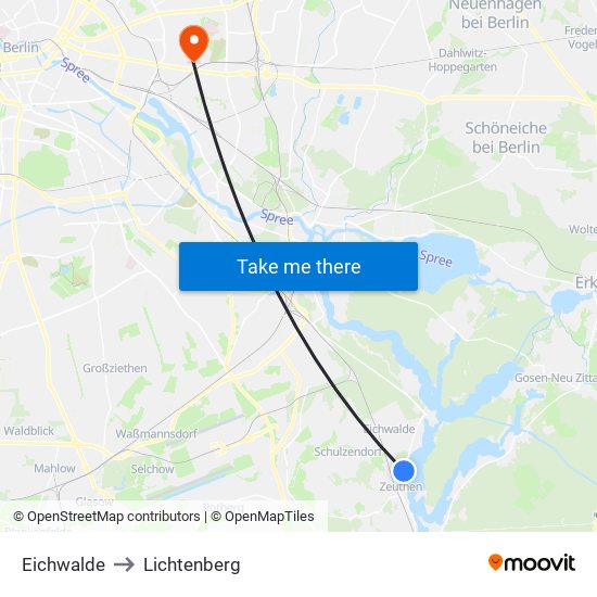 Eichwalde to Lichtenberg map