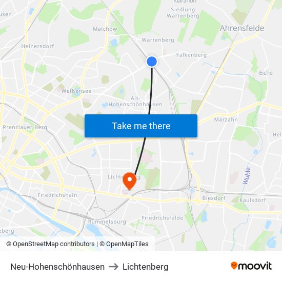 Neu-Hohenschönhausen to Lichtenberg map