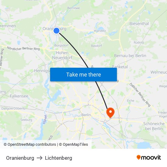 Oranienburg to Lichtenberg map