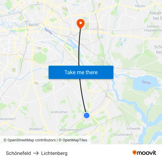 Schönefeld to Lichtenberg map