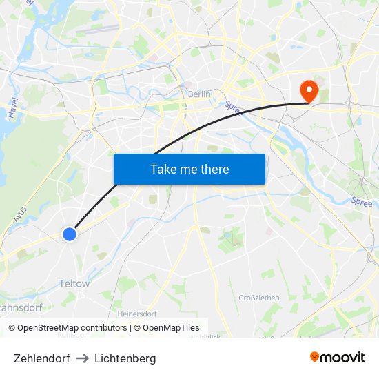 Zehlendorf to Lichtenberg map