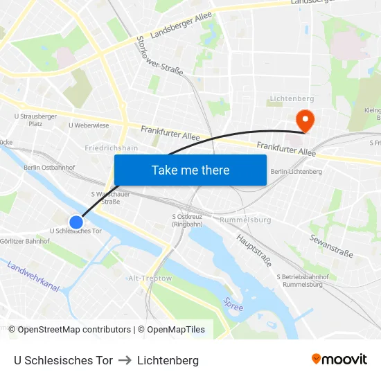 U Schlesisches Tor to Lichtenberg map