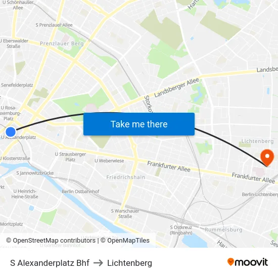 S Alexanderplatz Bhf to Lichtenberg map